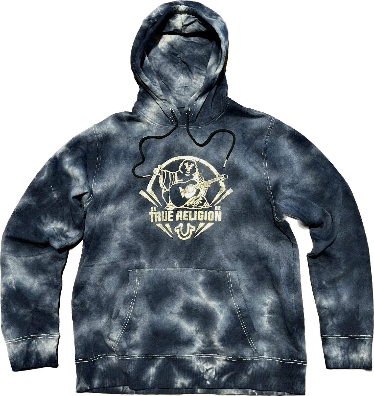True Religion Buddha Foil Tie Dye Blue Hoodie Mens Size 2xl Pullover Xxl Nwt